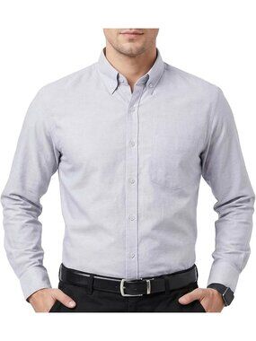 Men's Grey Long Sleeve Button Down Work Casual Dress Shirts with Pocket